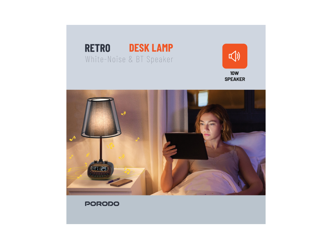 Porodo Retro Desk Lamp with White Noise & Bluetooth Speaker - Black Porodo Retro Desk Lamp with White Noise & Bluetooth Speaker - Black